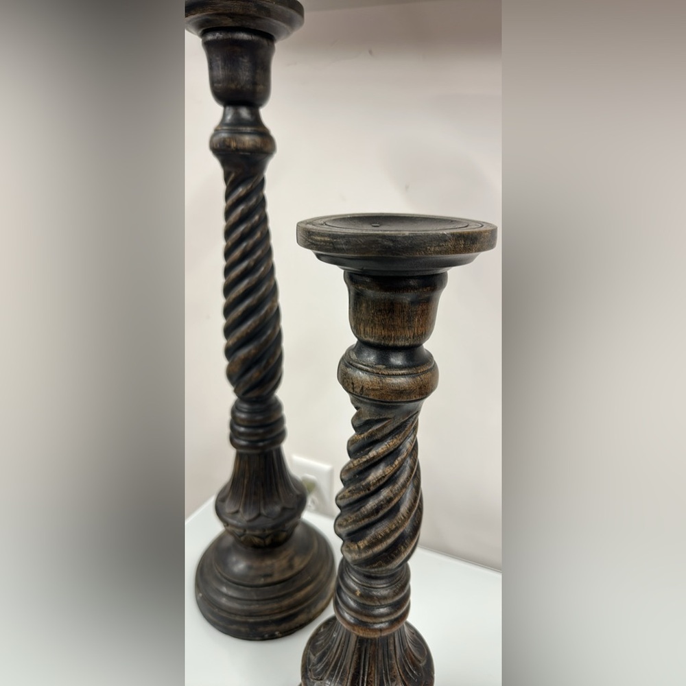 World Market Dark Brown Swirl Candle Holders large - Picture 2 of 6